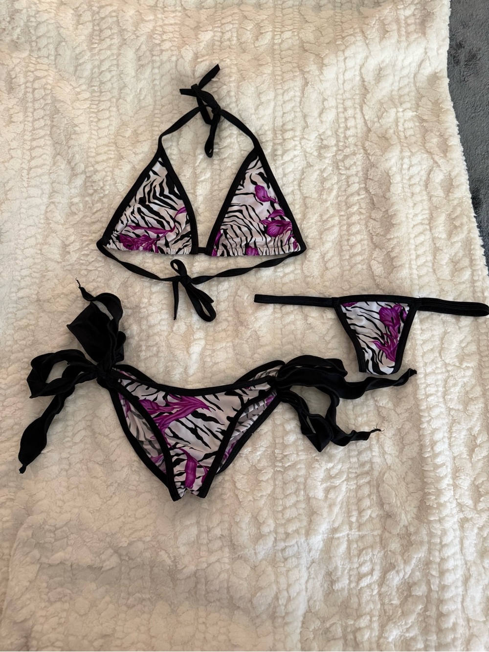 Triangle Tie-Side Bikini Set in Purple Zebra Print